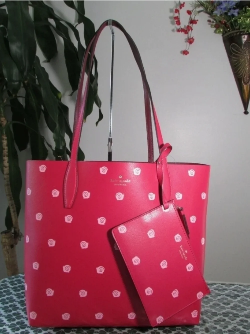 kate spade Hot Pink Printed Tote with Matching Pouch